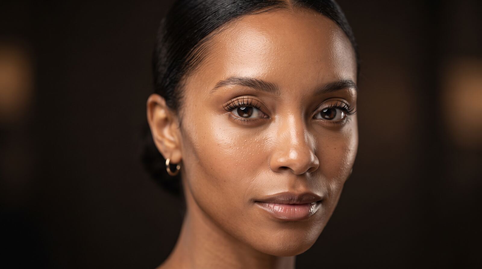 Portrait of a woman with a calm expression and naturally glowing skin